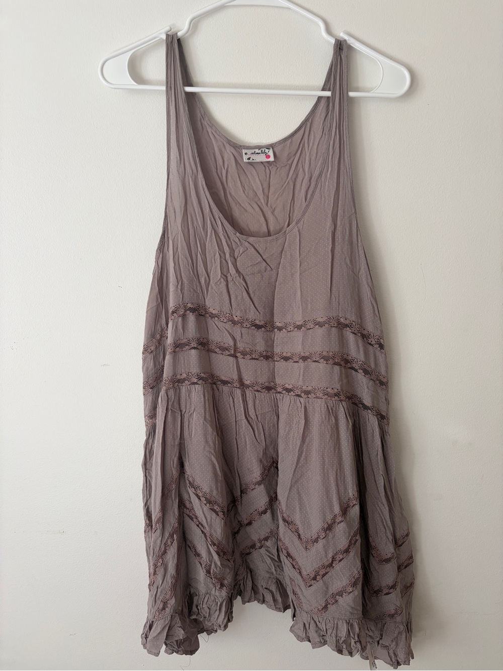 Free People Mauve Taupe Sleeveless Mini Dress with Lace Bands